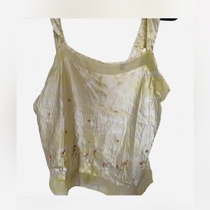 Floral Embroidered slip cami Top with sheer hem - Pale Yellow